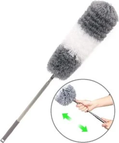 Vannons - Plumeau - Ragebol - Plumeau Uitschuifbaar Tot 245 Cm - Met Telescoopsteel - Wasbaar Microvezel - Grijs Wit