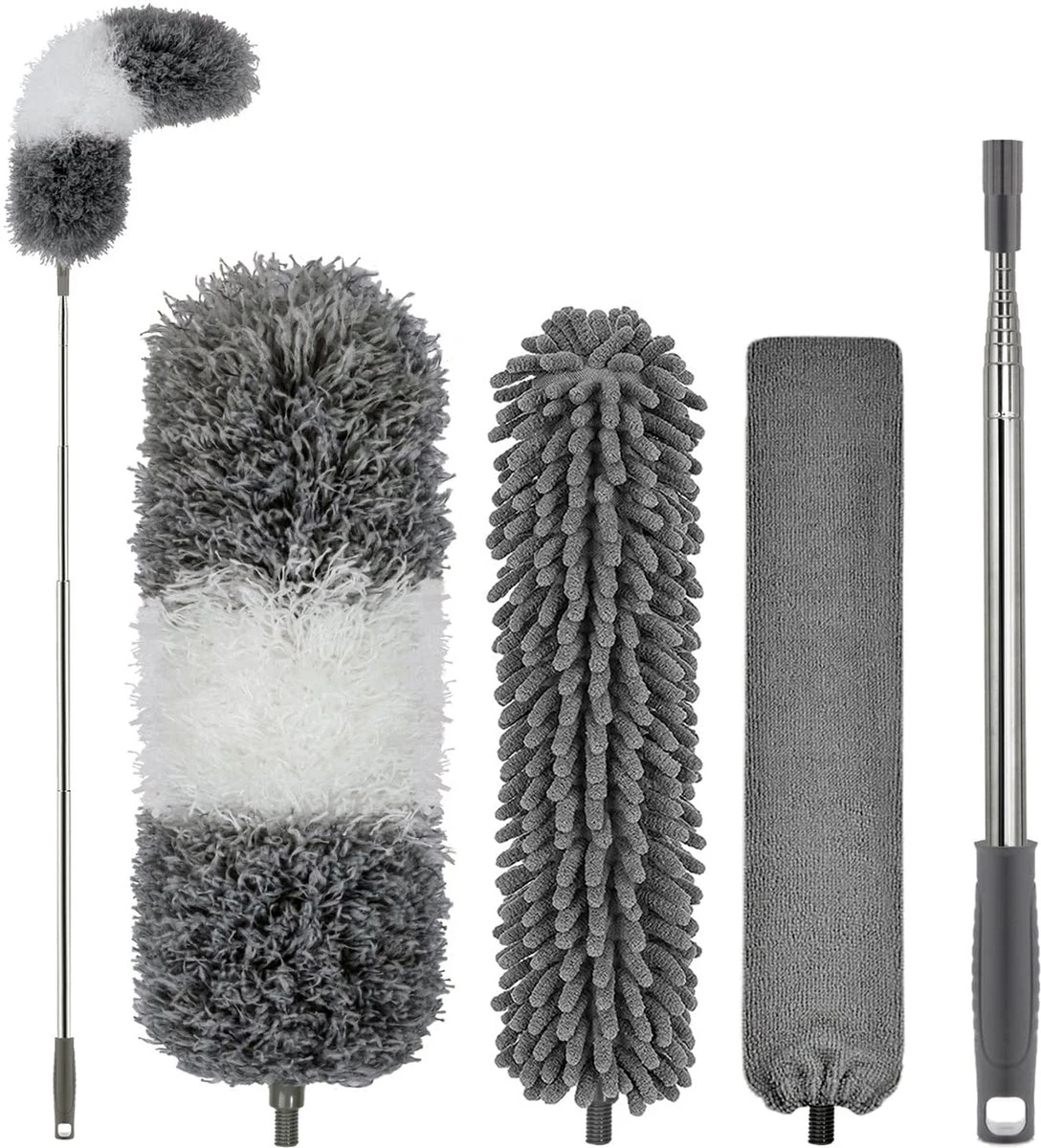 Novabeau® - Telescopische Plumeau – Plumeau Met Telescoopsteel – Ragebol – Uitschuifbaar – Grijs – 3-delige Set 1 Novabeau® - Telescopische Plumeau – Plumeau Met Telescoopsteel – Ragebol – Uitschuifbaar – Grijs – 3-delige Set