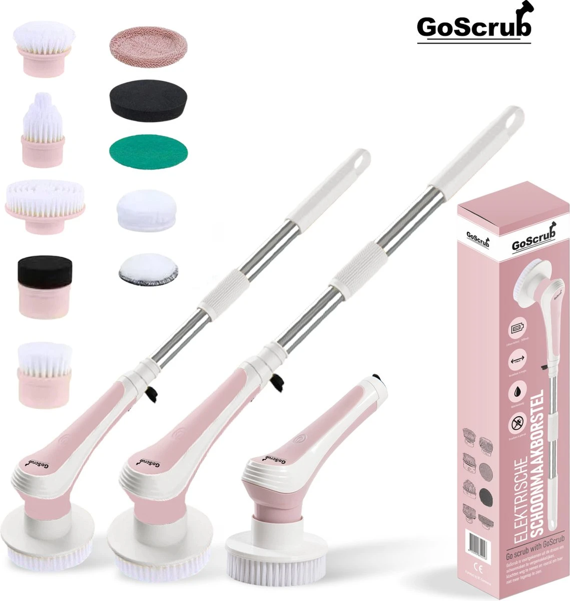 GoScrub® Elektrische Schoonmaakborstel – Elektrische Schrobber - Schrobborstel – Voor Badkamer Of Keuken – Schrobber Met Steel – Luiwagen – Polijstmachine - Roze 1 GoScrub® Elektrische Schoonmaakborstel – Elektrische Schrobber - Schrobborstel – Voor Badkamer Of Keuken – Schrobber Met Steel – Luiwagen – Polijstmachine - Roze