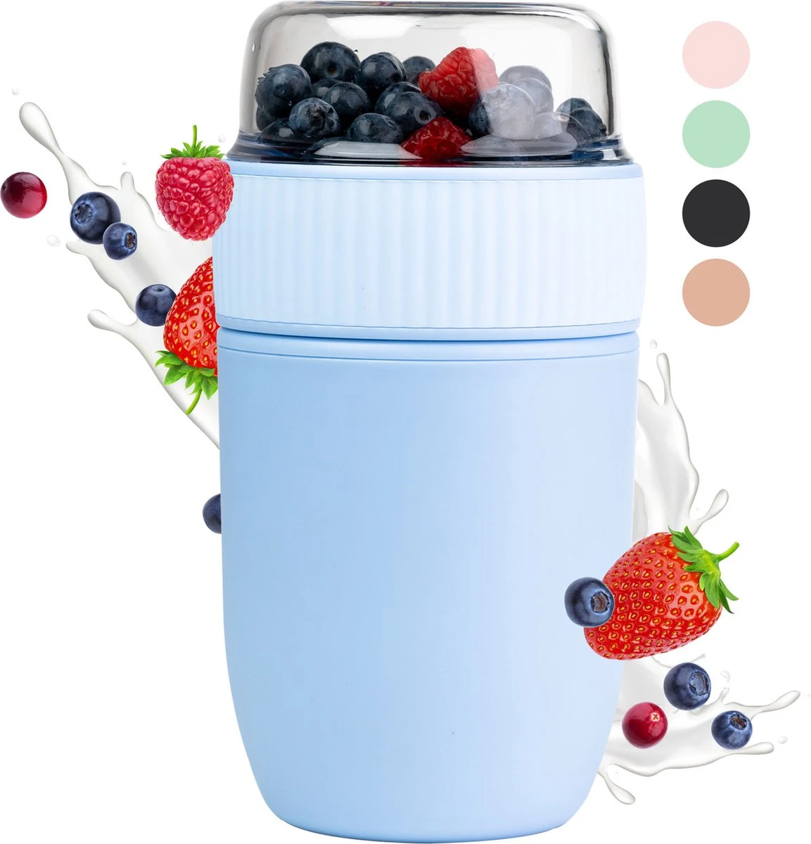 Coninx Yoghurtbeker To Go - Muesli Beker To Go - Lunchbeker - Mueslibeker 640ml ( 450ml+190ml ) - Blauw 1 Coninx Yoghurtbeker To Go - Muesli Beker To Go - Lunchbeker - Mueslibeker 640ml ( 450ml+190ml ) - Blauw
