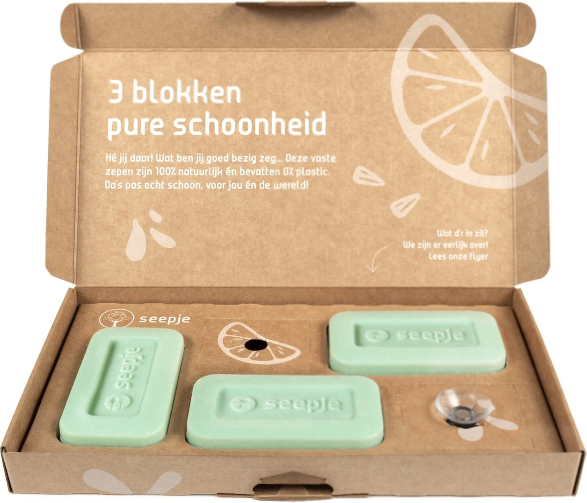 Seepje Afwaszeep Pakket Met Magneet - Natuurlijke Ingredienten - 0% Plastic - 3 X 120 Gram 1 Seepje Afwaszeep Pakket Met Magneet - Natuurlijke Ingredienten - 0% Plastic - 3 X 120 Gram