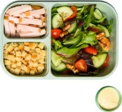 Lock&Lock Lunchbox - Bento Box - Salade Lunchbox - Met 3 Compartimenten - Met Dressing/Saus Bakje - Volwassenen En Kinderen - To Go - Lekvrij - BPA Vrij - 980 Ml - Groen -Levensproducten 1200x1103 1