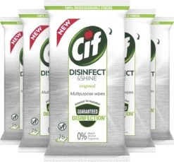 Cif Disinfect & Shine Wipes Doden 99,99% Van De Bacteriën Original Desinfecterende Schoonmaakdoekjes, Van 100% Biologisch Afbreekbaar Textiel 5 X 75 Doekjes -Levensproducten 1200x1111 2
