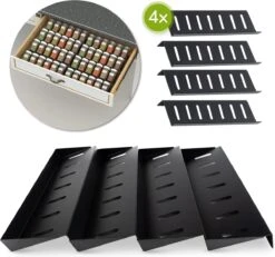 Kruidenrek Lade - Zwart - 4 Laags - Aluminium - Kruidenpotjes Opbergen