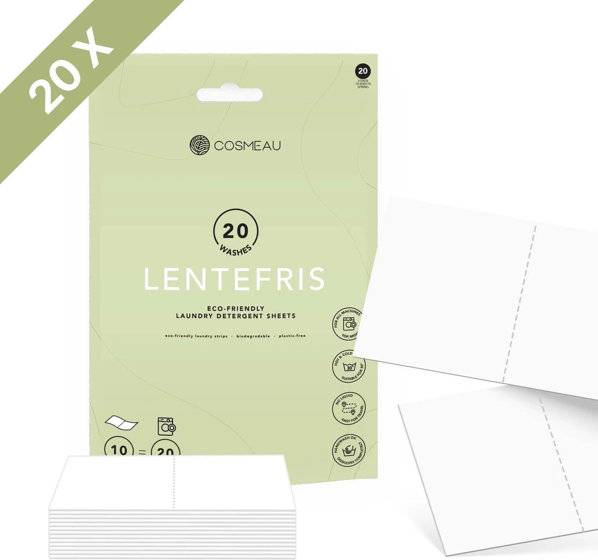 Cosmeau Wasmiddel Wasstrips 20 Wasbeurten Lentefris Wasvellen Wasdoekjes Detergent Sheets Wasdoekjes Proefpakket - Plasticvrij Biologisch Afbreekbaar 1 Cosmeau Wasmiddel Wasstrips 20 Wasbeurten Lentefris Wasvellen Wasdoekjes Detergent Sheets Wasdoekjes Proefpakket - Plasticvrij Biologisch Afbreekbaar