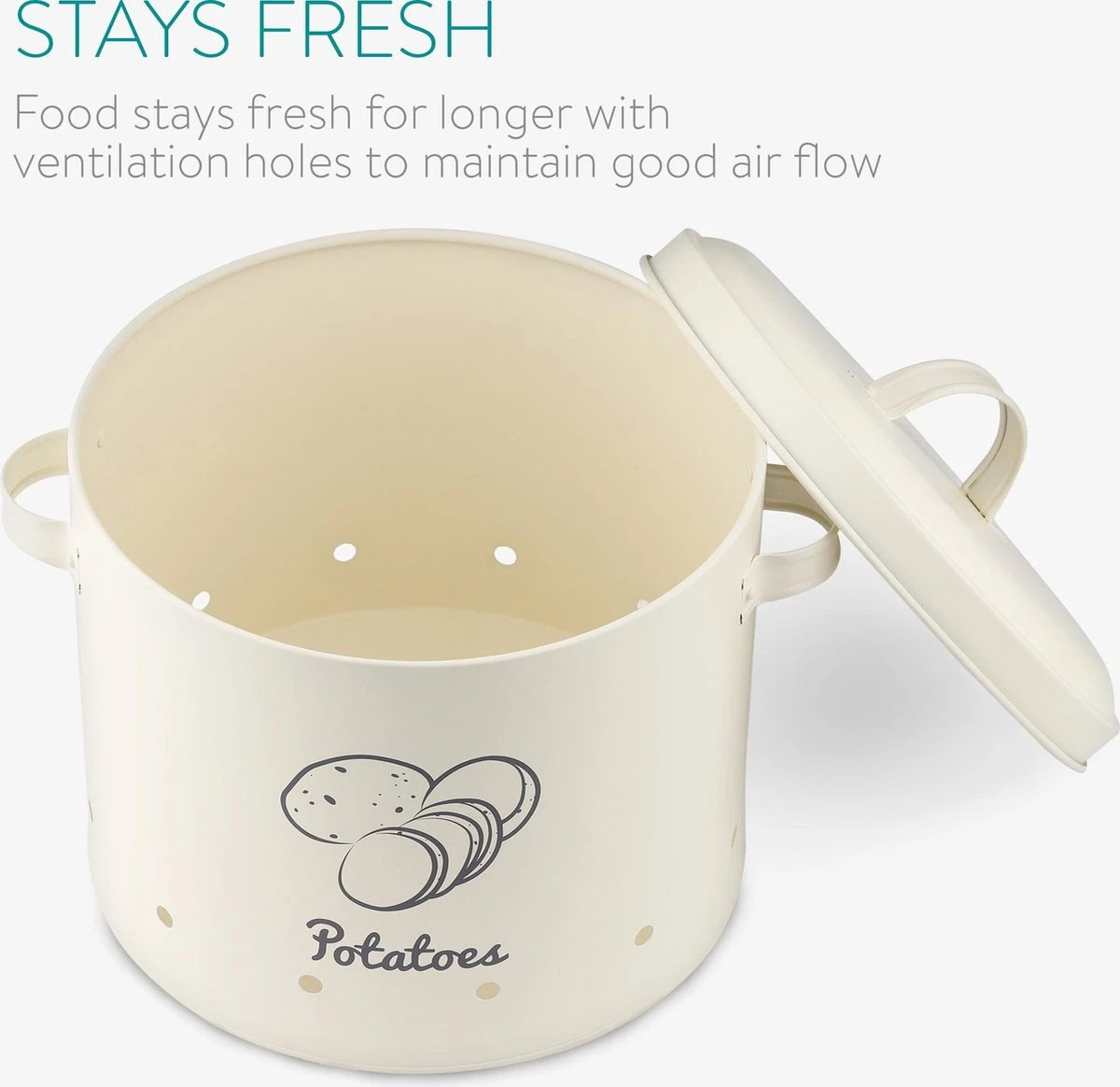 Navaris Set Van 3 Voorraadpotten - Voor Aardappelen, Uien En Knoflook - Metalen Voorraadblikken - Voor Opslag En Houdbaarheid - Vaatwasserbestendig 6 Navaris Set Van 3 Voorraadpotten - Voor Aardappelen, Uien En Knoflook - Metalen Voorraadblikken - Voor Opslag En Houdbaarheid - Vaatwasserbestendig - Afbeelding 6