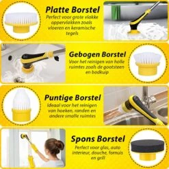 Trendosa Elektrische Schoonmaakborstel - Elektrische Schrobborstel - Poetsmachine - Handborstel - Scrubber- De Badkamer/Keuken/Auto- 10 Opzetstukken Geel -Levensproducten 1200x1195 14