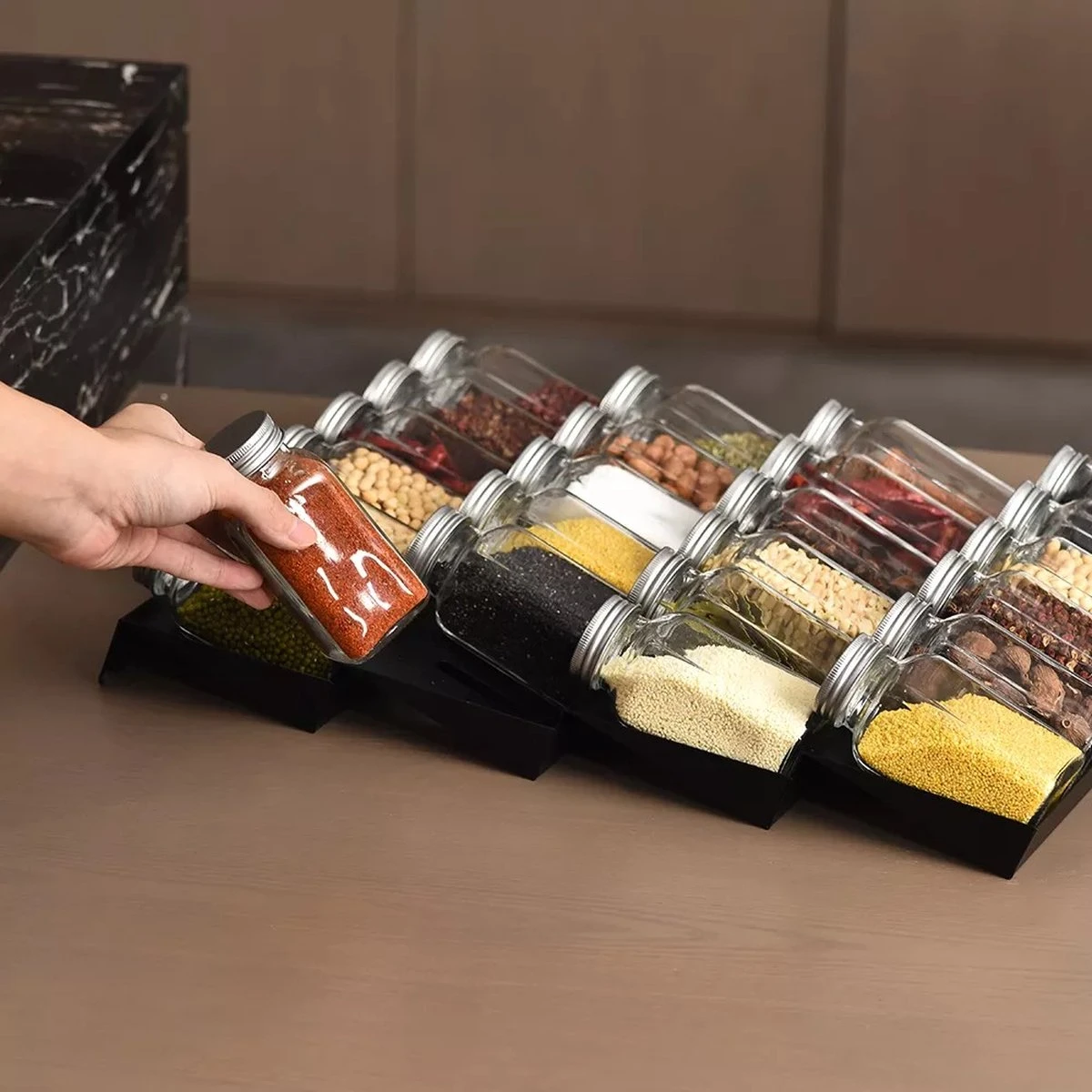 Kruidenrek Lade - Zwart - 4 Laags - Aluminium - Kruidenpotjes Opbergen 2 Kruidenrek Lade - Zwart - 4 Laags - Aluminium - Kruidenpotjes Opbergen - Afbeelding 2