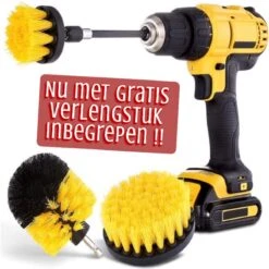 Merkloos 4-delige Borstelset Voor Boormachine - Inclusief Verlengstuk - Opzetborstels - Schrobborstel - Schuurborstel - Schoonmaakborstel - Tapijtreiniger - Brush - Geel - Gratis Verzending -Levensproducten 1200x1200 1398