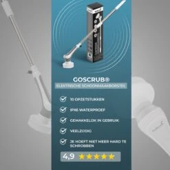 GoScrub® Elektrische Schoonmaakborstel – Elektrische Schrobber - Schrobborstel – Voor Badkamer Of Keuken – Schrobber Met Steel – Luiwagen – Polijstmachine - Poetsmachine Met 10 Opzetstukken -Levensproducten 1200x1200 1515