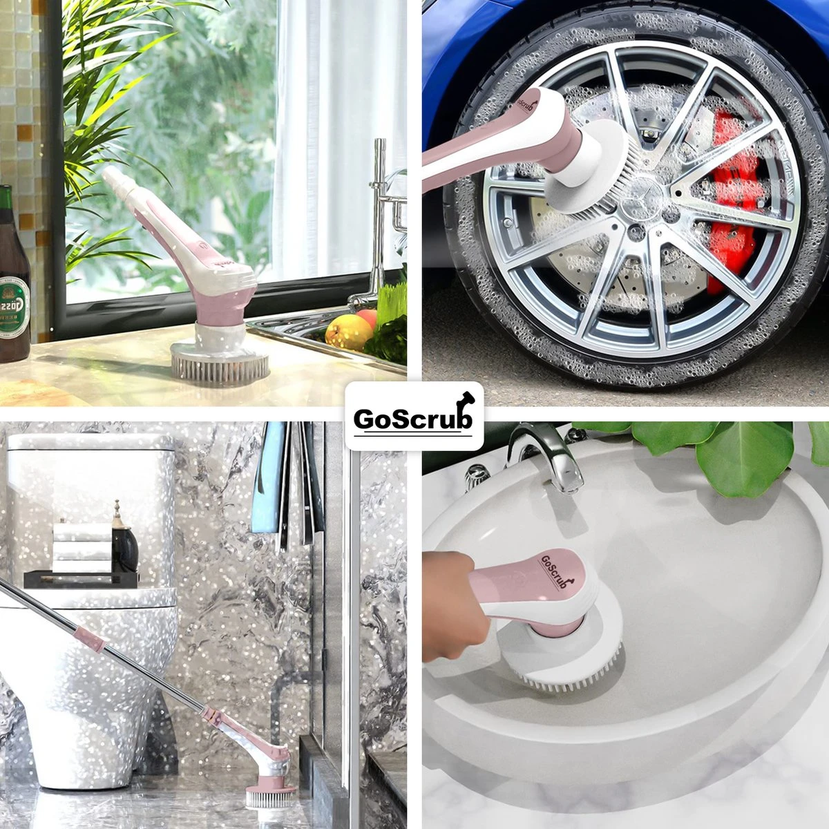 GoScrub® Elektrische Schoonmaakborstel – Elektrische Schrobber - Schrobborstel – Voor Badkamer Of Keuken – Schrobber Met Steel – Luiwagen – Polijstmachine - Roze 5 GoScrub® Elektrische Schoonmaakborstel – Elektrische Schrobber - Schrobborstel – Voor Badkamer Of Keuken – Schrobber Met Steel – Luiwagen – Polijstmachine - Roze - Afbeelding 5