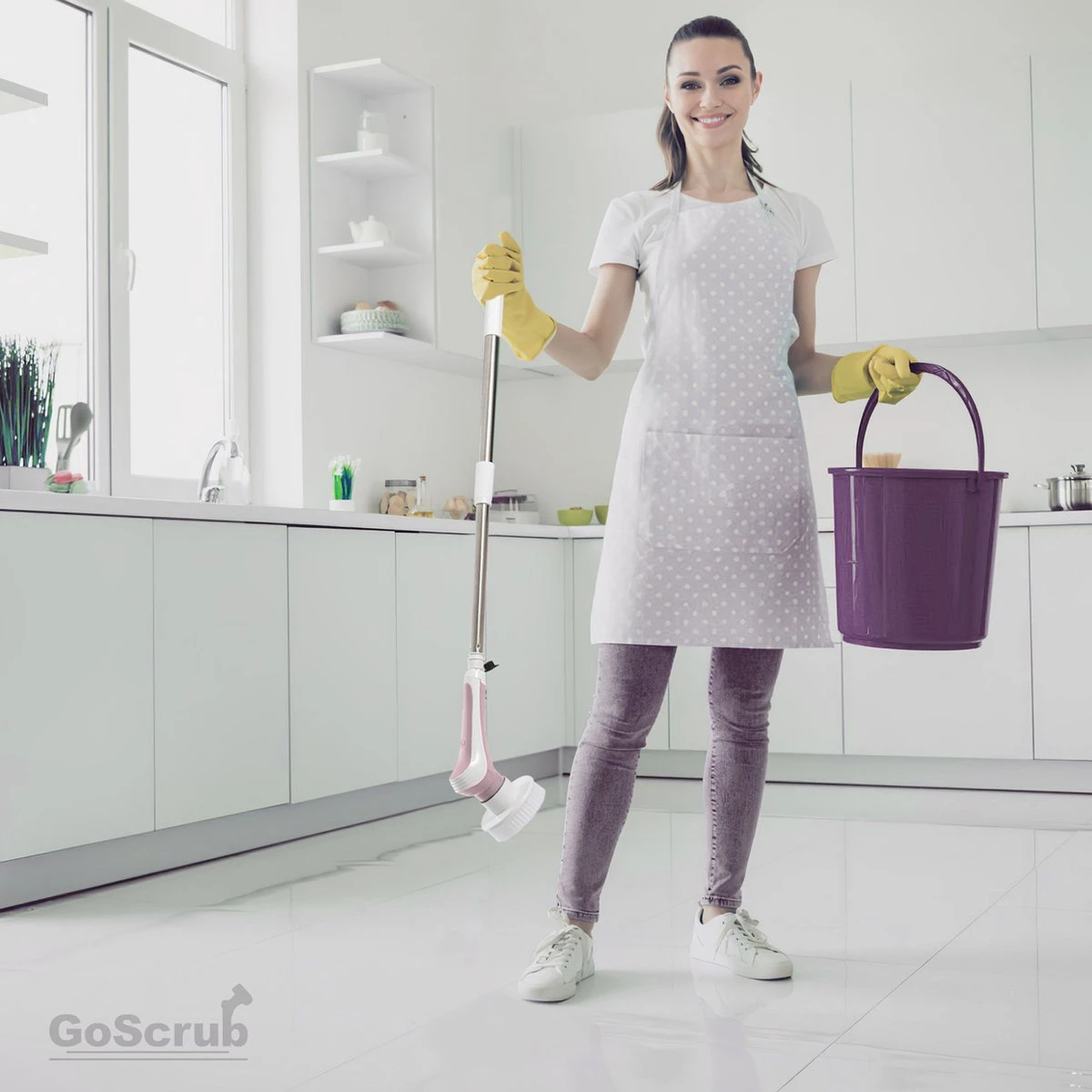 GoScrub® Elektrische Schoonmaakborstel – Elektrische Schrobber - Schrobborstel – Voor Badkamer Of Keuken – Schrobber Met Steel – Luiwagen – Polijstmachine - Roze 7 GoScrub® Elektrische Schoonmaakborstel – Elektrische Schrobber - Schrobborstel – Voor Badkamer Of Keuken – Schrobber Met Steel – Luiwagen – Polijstmachine - Roze - Afbeelding 7