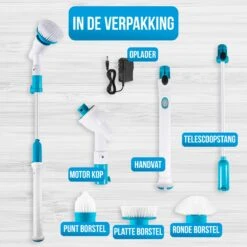 Strex Elektrische Schoonmaakborstel - Draadloze Schrobborstel - Schrobber - 3 Opzetstukken - Telescoopsteel - Poetsmachine Met Krachtige Accu -Levensproducten 1200x1200 1573