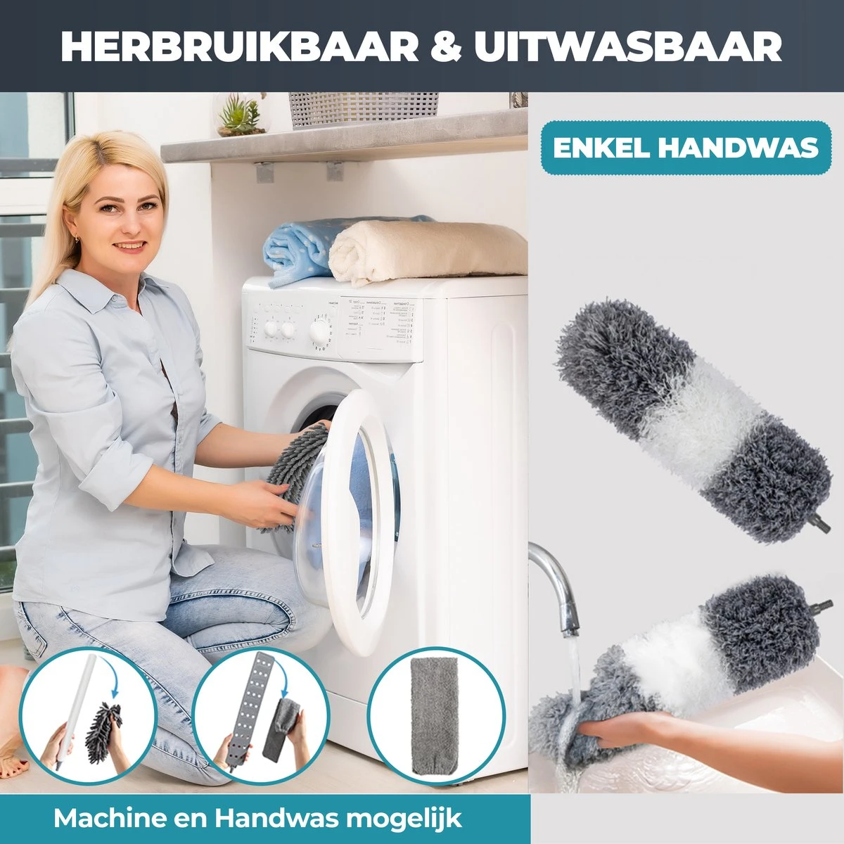 Novabeau® - Telescopische Plumeau – Plumeau Met Telescoopsteel – Ragebol – Uitschuifbaar – Grijs – 3-delige Set 7 Novabeau® - Telescopische Plumeau – Plumeau Met Telescoopsteel – Ragebol – Uitschuifbaar – Grijs – 3-delige Set - Afbeelding 7