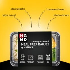 HGMD® Meal Prep Bakjes - 15 Stuks - 1 Compartiment - Lunchbox - Diepvriesbakjes - Vershoudbakjes - Plastic Bakjes Met Deksel - Magnetron Bakjes Met Deksel - Meal Prep - Vershouddoos - 1L - BPA Vrij -Levensproducten 1200x1200 1753
