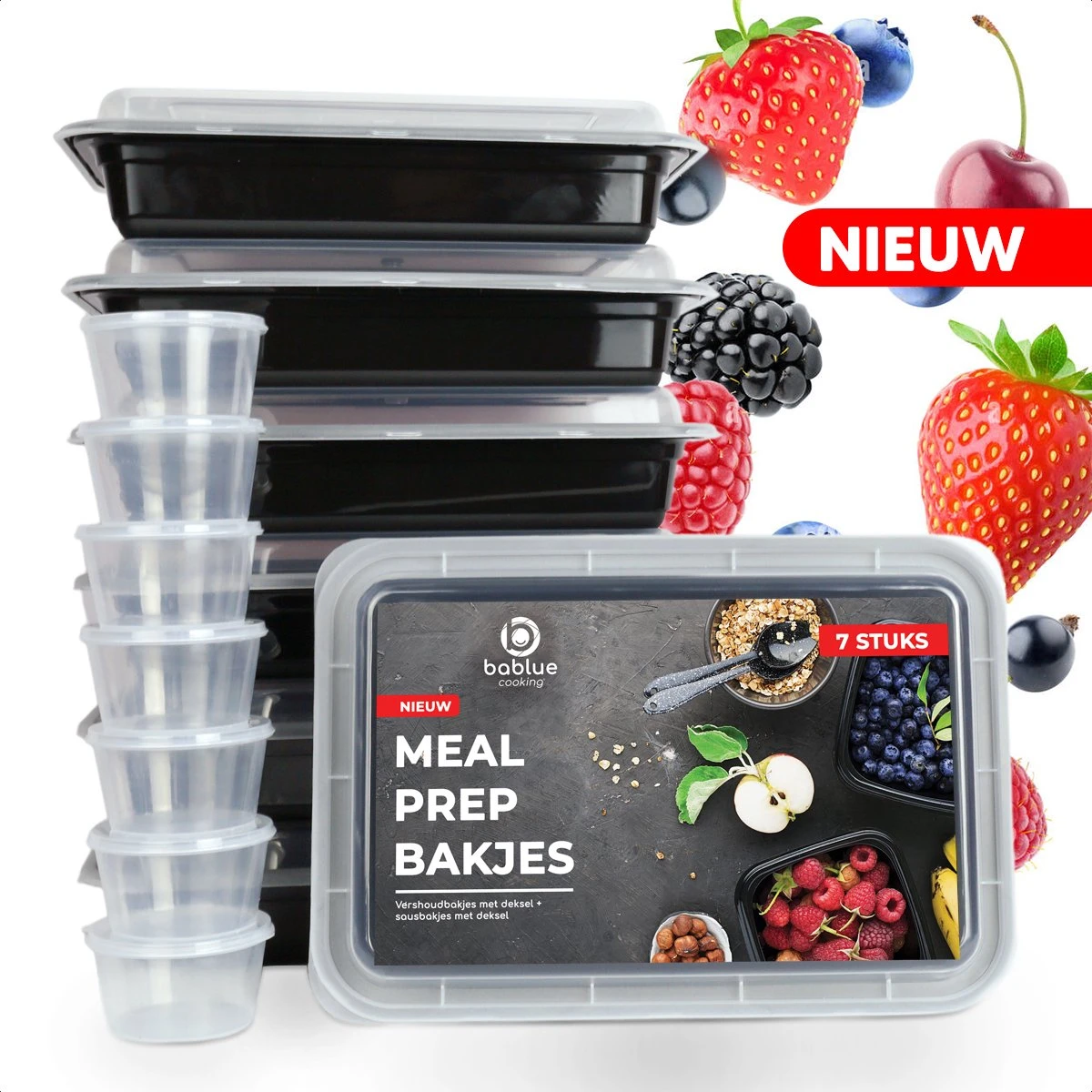 Bablue Meal Prep Bakjes - 7 Stuks - Met 7 Extra Dressingsbakjes - Vershoudbakjes Set Met Deksel - Plastic Bakjes Met Deksel - Lunchbox - Diepvriesbakjes - Bewaardozen Met Deksel - Geschikt Voor Diepvries Magnetron Vaatwasser - In Elkaar Te Stapelen 1 Bablue Meal Prep Bakjes - 7 Stuks - Met 7 Extra Dressingsbakjes - Vershoudbakjes Set Met Deksel - Plastic Bakjes Met Deksel - Lunchbox - Diepvriesbakjes - Bewaardozen Met Deksel - Geschikt Voor Diepvries Magnetron Vaatwasser - In Elkaar Te Stapelen