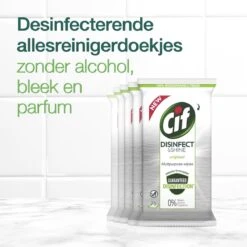 Cif Disinfect & Shine Wipes Doden 99,99% Van De Bacteriën Original Desinfecterende Schoonmaakdoekjes, Van 100% Biologisch Afbreekbaar Textiel 5 X 75 Doekjes -Levensproducten 1200x1200 912