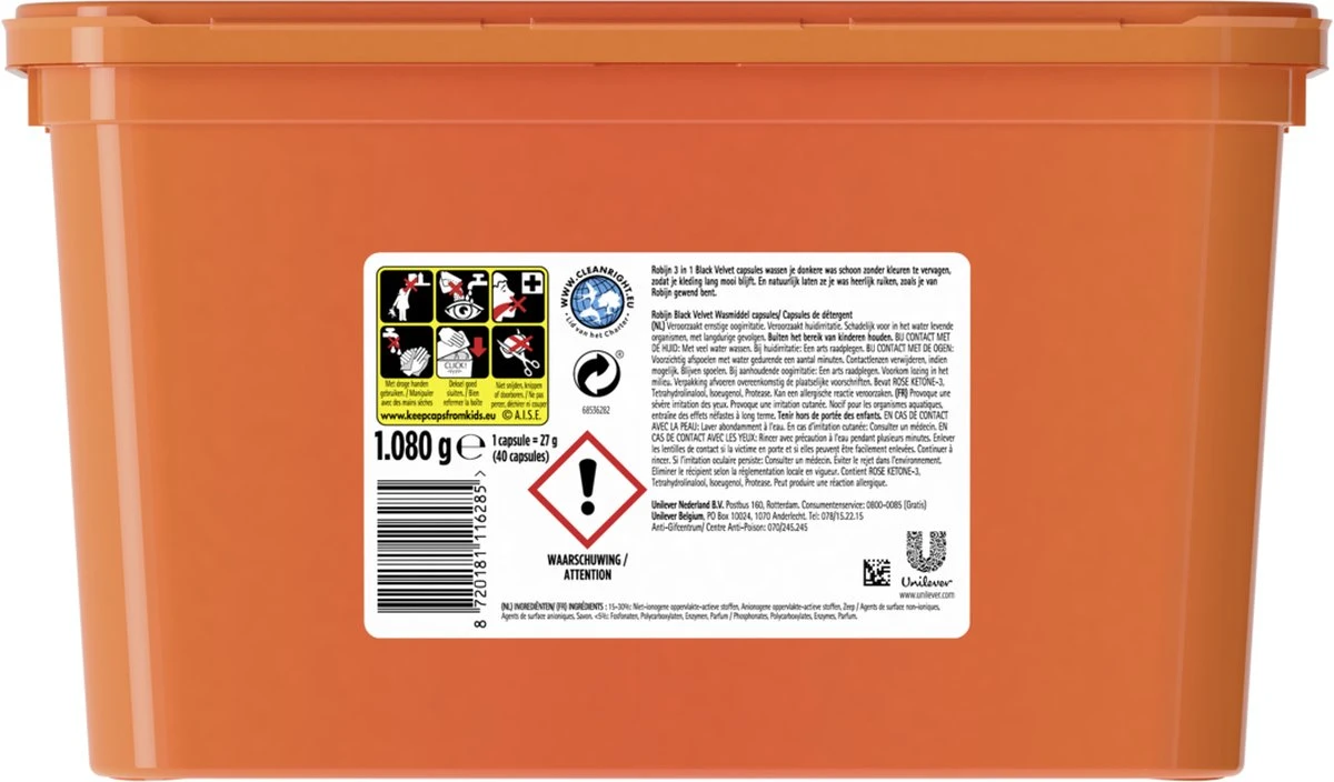 Robijn Wascapsules 3-in-1 Black Velvet - 3 X 40 Stuks - Voordeelverpakking 4 Robijn Wascapsules 3-in-1 Black Velvet - 3 X 40 Stuks - Voordeelverpakking - Afbeelding 4