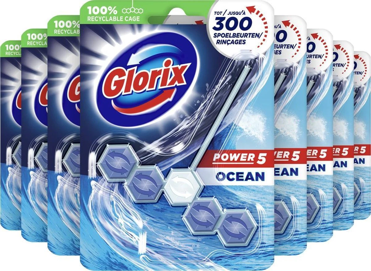Glorix Power 5 Toiletblokken - Ocean - 9 Stuks - Halfjaarbox - Voordeelverpakking 1 Glorix Power 5 Toiletblokken - Ocean - 9 Stuks - Halfjaarbox - Voordeelverpakking