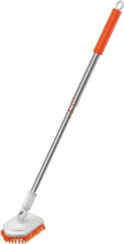 Merkloos Badkamer Reinigingsborstel - Badkamerschrobborstel - Reinigingsborstel - Met Afneembare Telescopische Handgreep En 180° Verstelbare Gezamenlijke Reinigingsborstel - Lange Steel 107 Cm