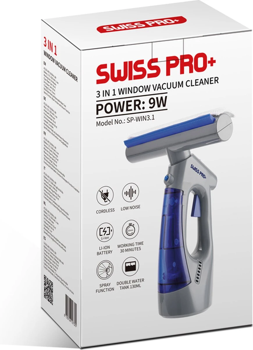Swiss Pro+ Ruitenreiniger 3 In 1 WV 2 Blue Edition Window Vac - Ca. 120 M² - Waterzuiger - Incl. Smalle Zuigmond - Oplaadbaar - Raamwisser - Streeploos - Clicksystem - 2 Microvezeldoekjes - Met Sprayfunctie - Low Noise - Hepafilter 6 Swiss Pro+ Ruitenreiniger 3 In 1 WV 2 Blue Edition Window Vac - Ca. 120 M² - Waterzuiger - Incl. Smalle Zuigmond - Oplaadbaar - Raamwisser - Streeploos - Clicksystem - 2 Microvezeldoekjes - Met Sprayfunctie - Low Noise - Hepafilter - Afbeelding 6