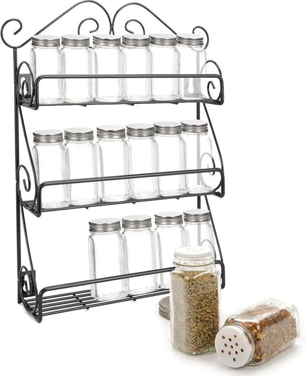 KitchenBrothers Kruidenrek - Staand En Ophangbaar - Voor 21 Potjes - 3 Laags - Metaal 1 KitchenBrothers Kruidenrek - Staand En Ophangbaar - Voor 21 Potjes - 3 Laags - Metaal